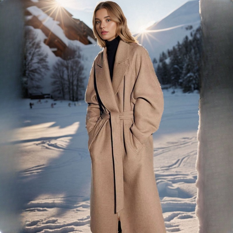 " Thick Casual Woolen Coat for Women in Knee Length with Turn Down Feature "